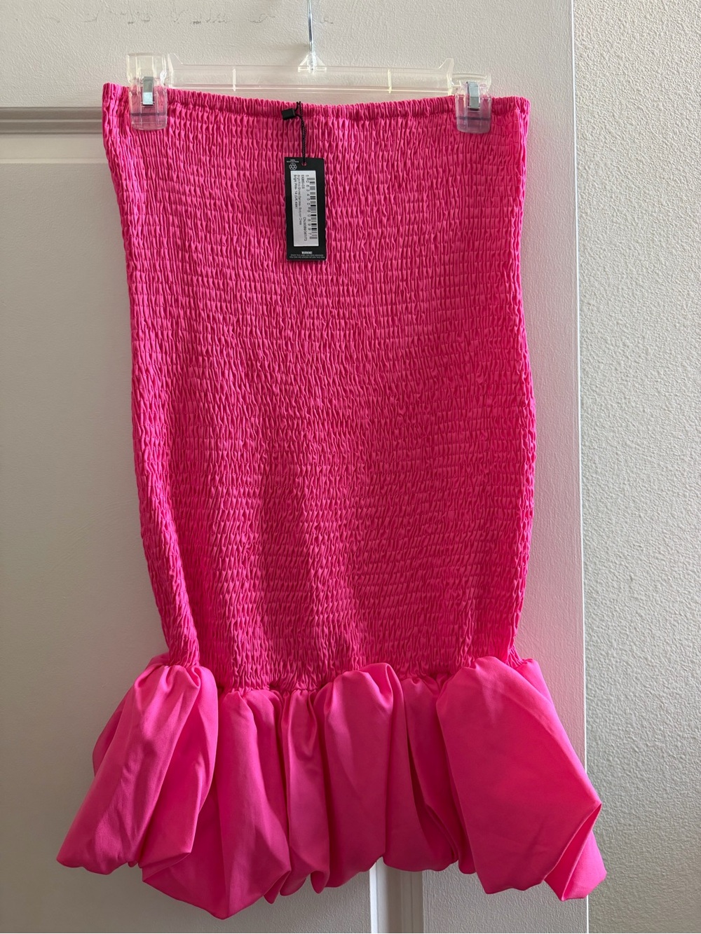 Woman PrettyLittleThing Hot Pink Smocked Ruffle-Hem Dress
